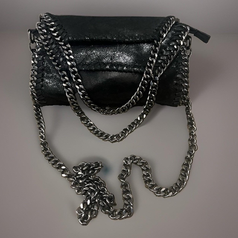 BORSE in PELLE Black LEATHER Chain Crossbody Bag Made in Italy